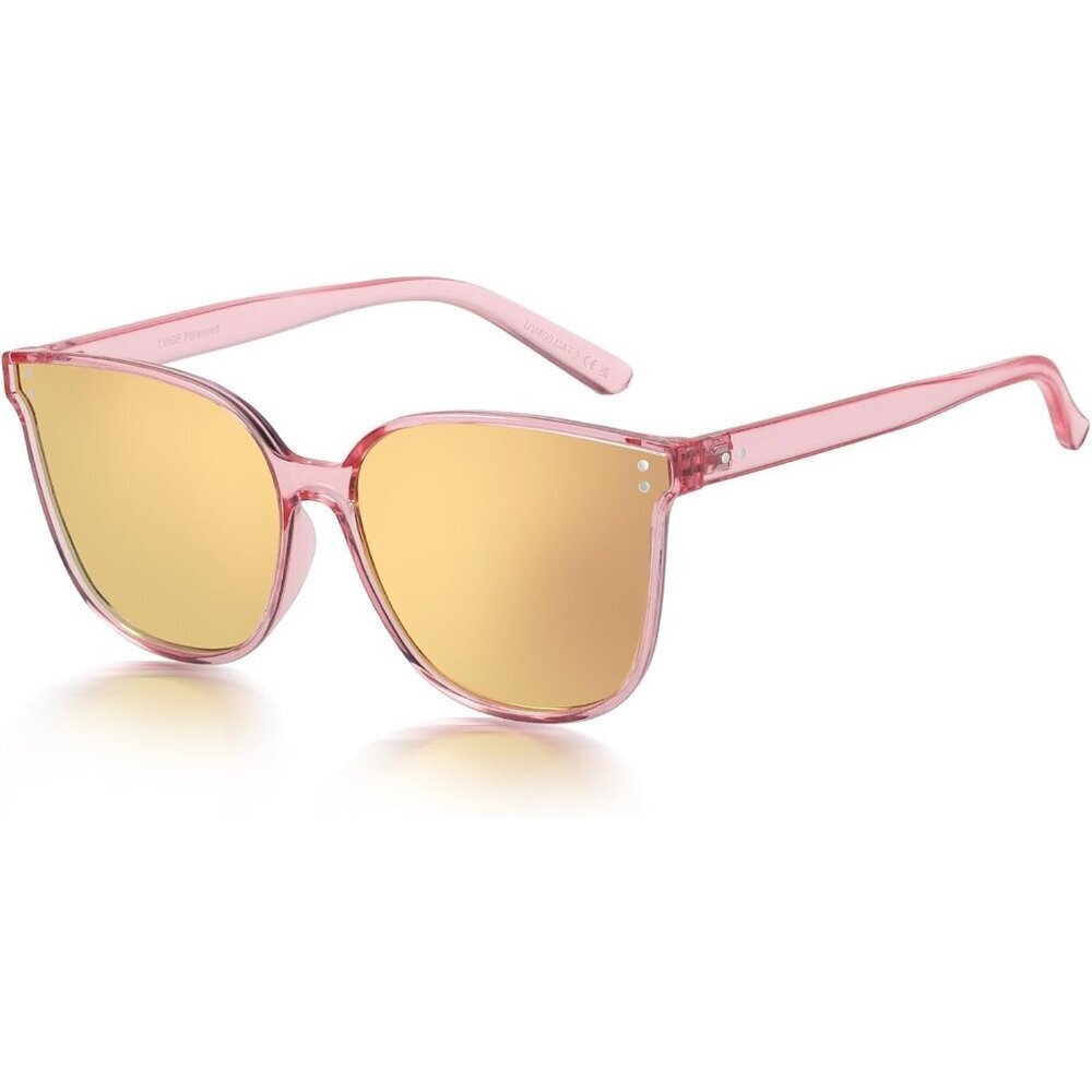 Women's C06 Transparent Pink Frame Gold Polarized Stylish Cat Eyes Sunglasses